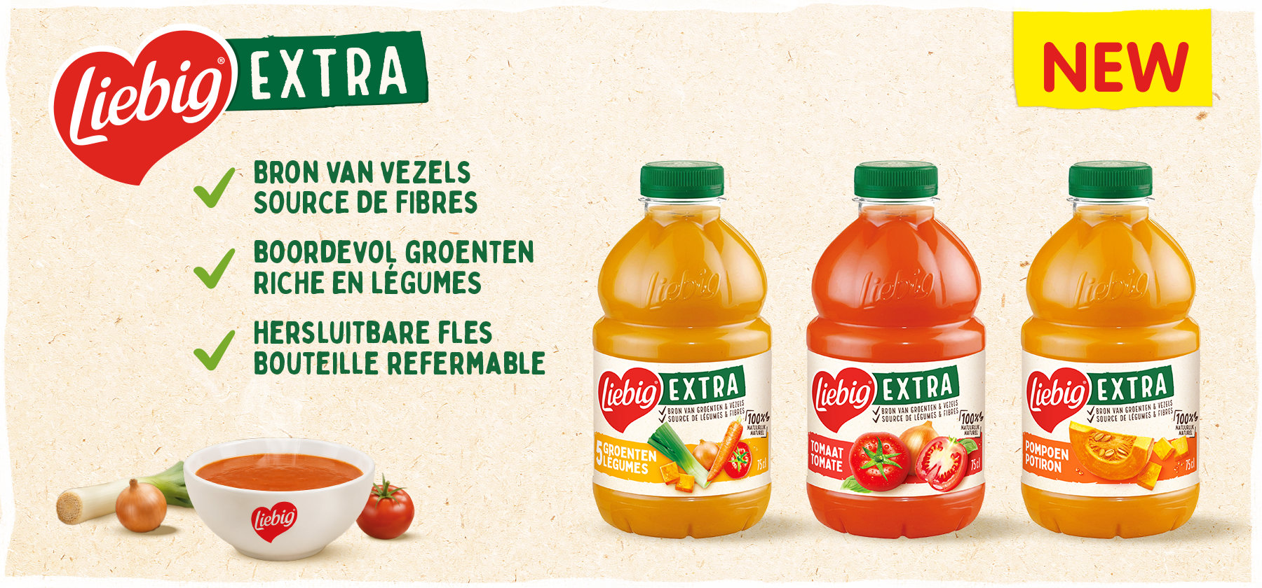 Liebig soepen, bron van vezels. Ontdek nieuw in ons gamma: Liebig EXTRA.